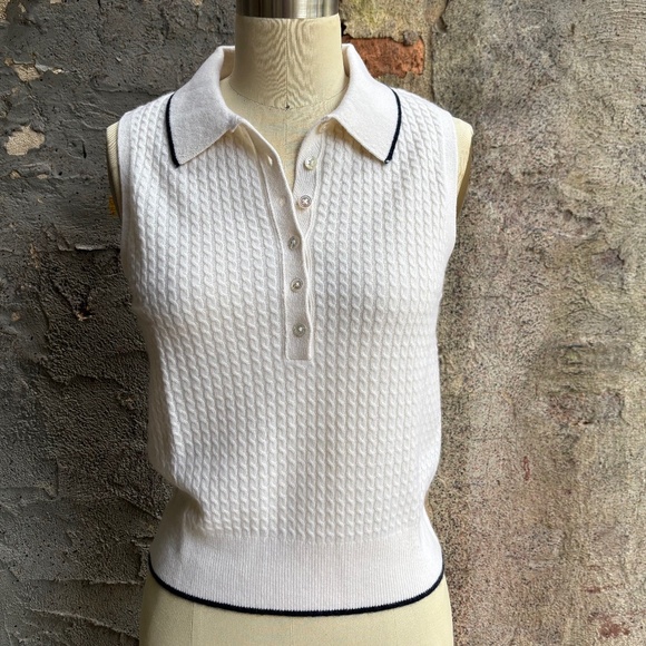 White + Warren Cashmere Cable Sleeveless Polo - Picture 3 of 8